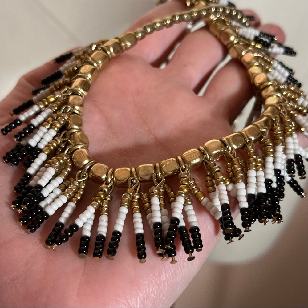 Vintage Boho Southwestern Glass Bead Heavy Brass Gold festival Charm Necklace